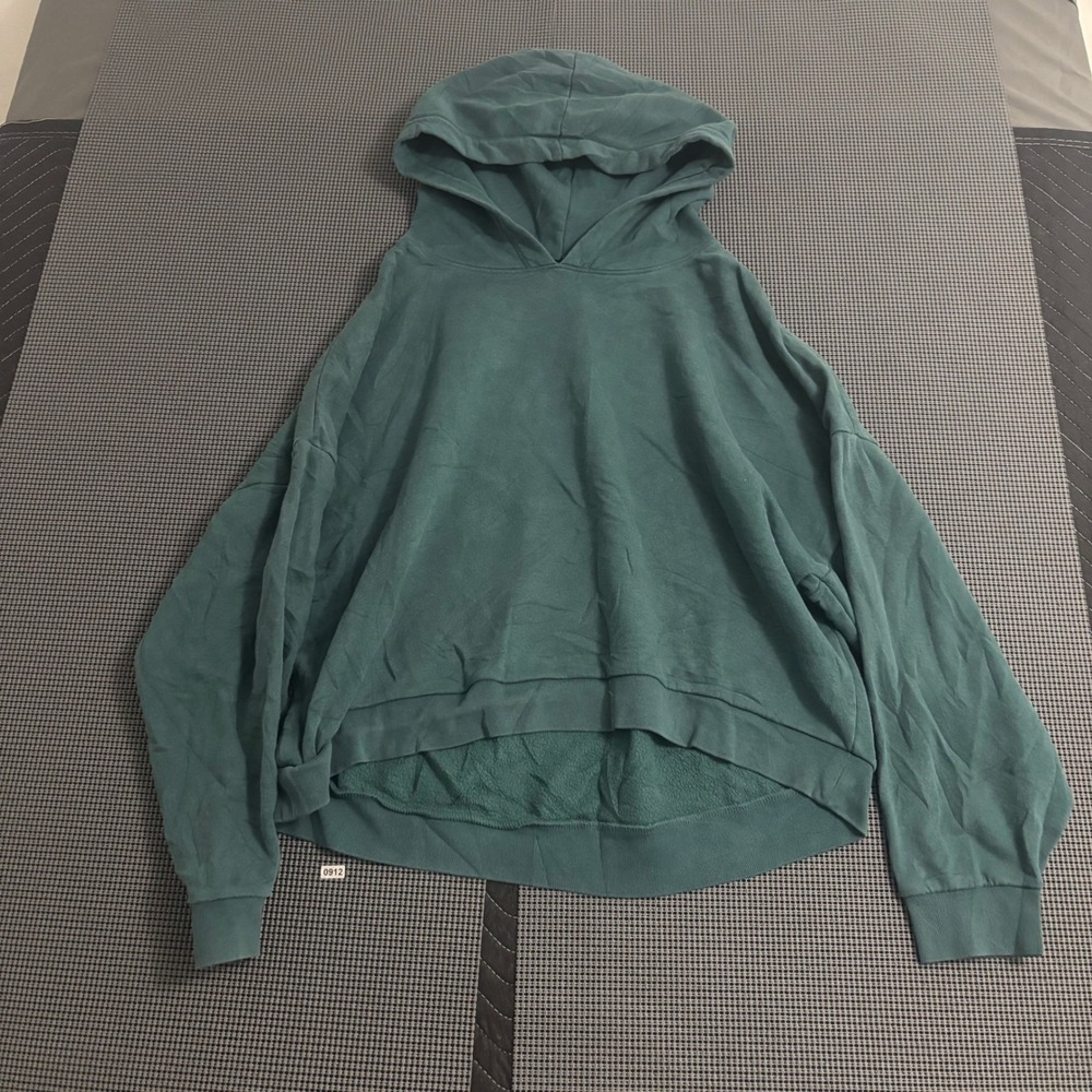 Gap Womens‎ Teal Green Fleece Cropped Hoodie Oversized Sweatshirt Large